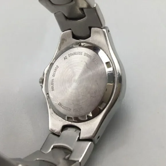 Bulova Marine Star Watch Women 26mm Silver Tone Date 2002 New Battery 6.75"